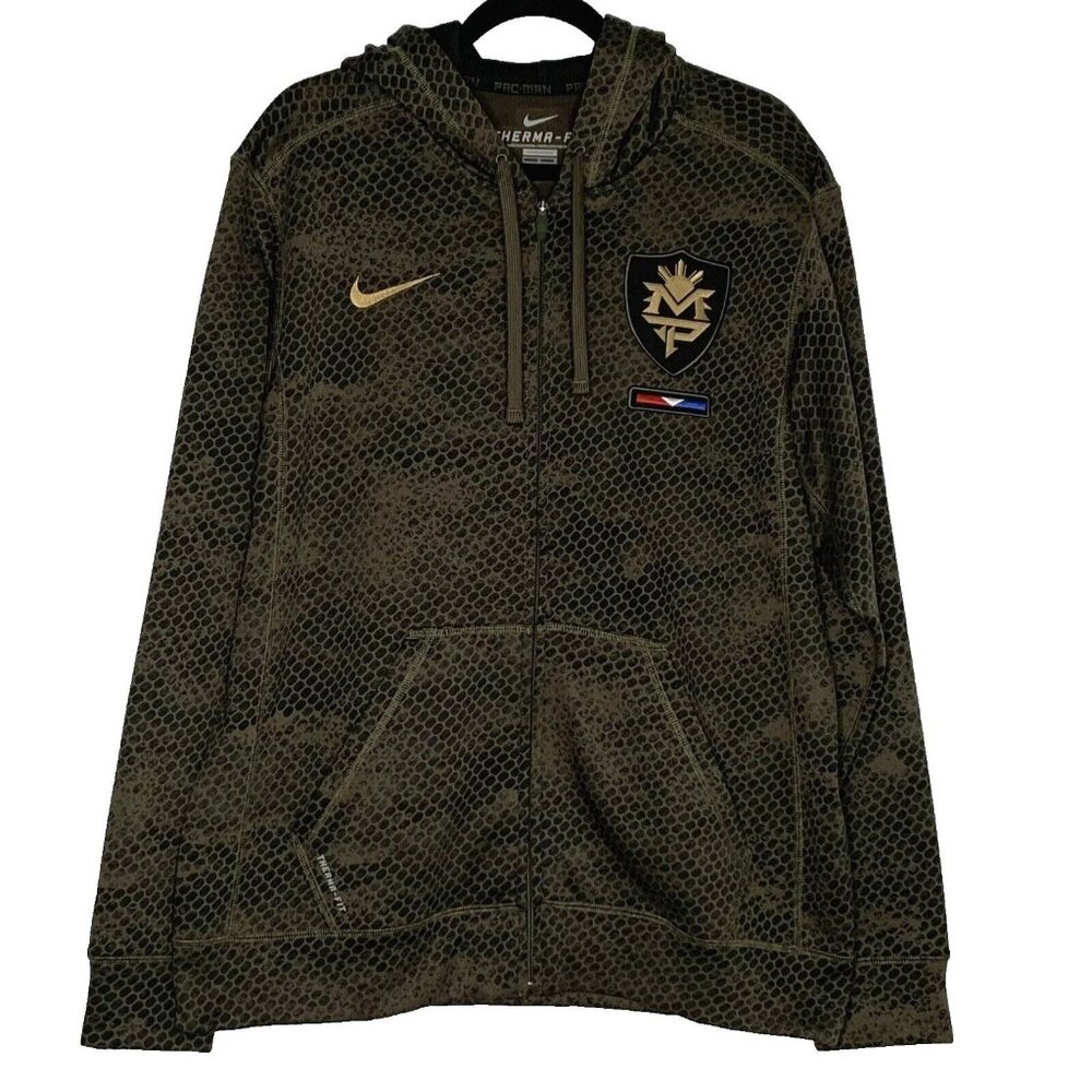 Manny Pacquiao Nike Rare Men's Pac-Man KO Zip-up Hoodie L Cargo Khaki EUC